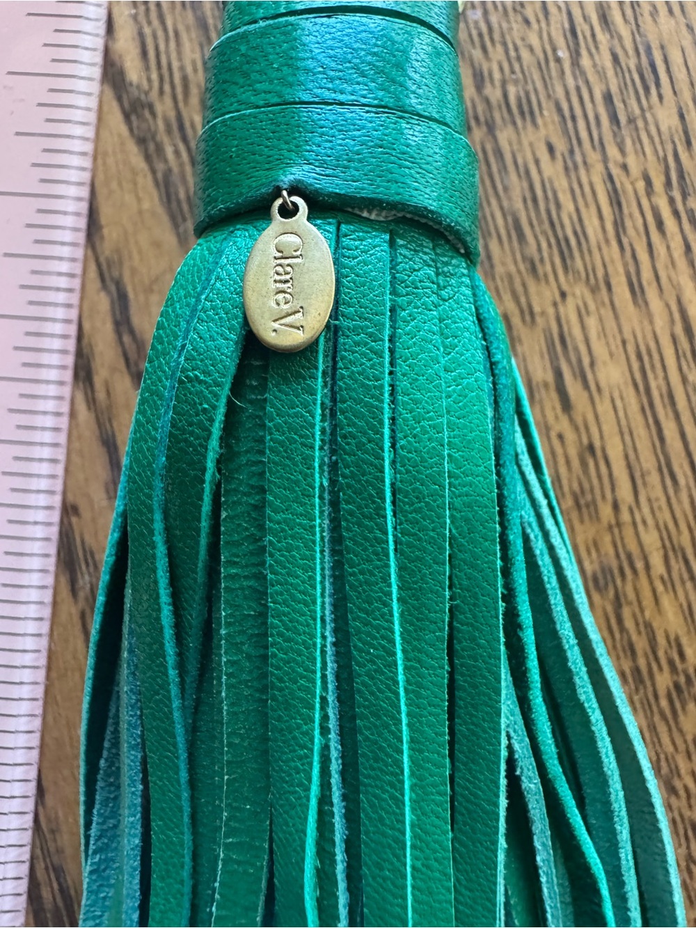 Leather Tassel Keychain Charm in Emerald Green - Picture 2 of 4